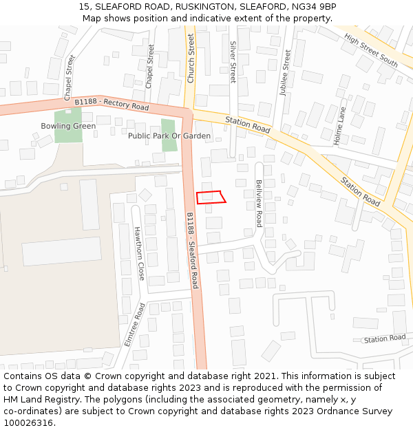 15, SLEAFORD ROAD, RUSKINGTON, SLEAFORD, NG34 9BP: Location map and indicative extent of plot