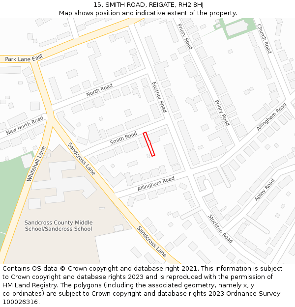 15, SMITH ROAD, REIGATE, RH2 8HJ: Location map and indicative extent of plot