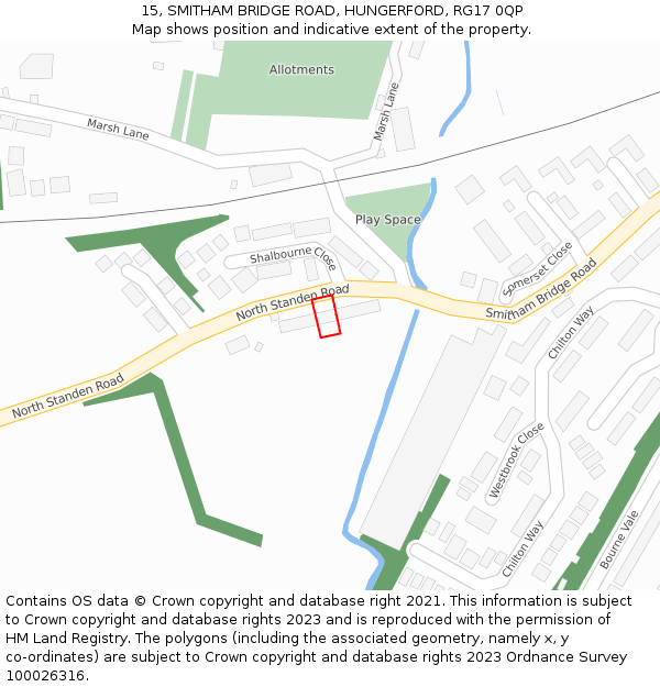 15, SMITHAM BRIDGE ROAD, HUNGERFORD, RG17 0QP: Location map and indicative extent of plot