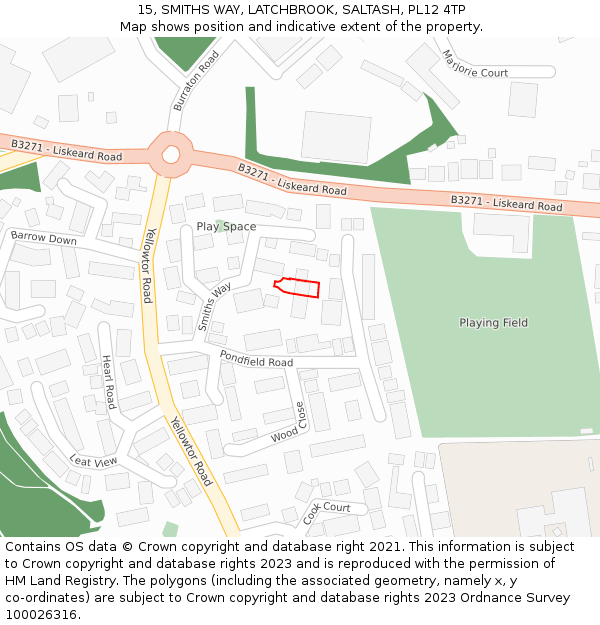 15, SMITHS WAY, LATCHBROOK, SALTASH, PL12 4TP: Location map and indicative extent of plot