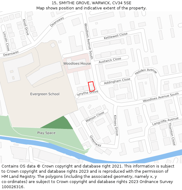 15, SMYTHE GROVE, WARWICK, CV34 5SE: Location map and indicative extent of plot