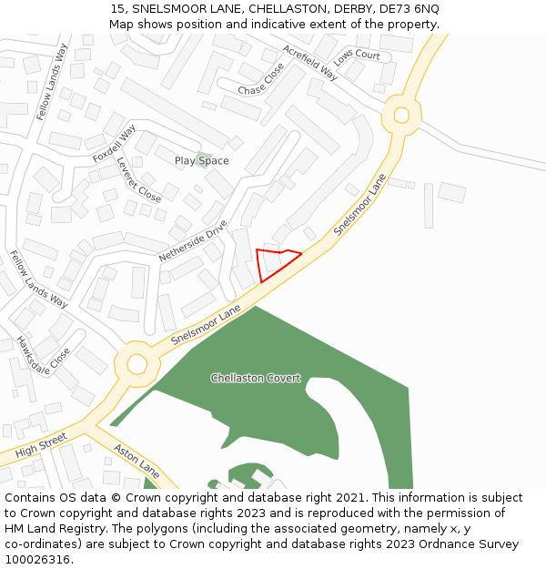 15, SNELSMOOR LANE, CHELLASTON, DERBY, DE73 6NQ: Location map and indicative extent of plot