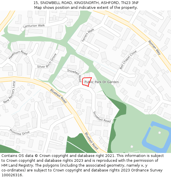 15, SNOWBELL ROAD, KINGSNORTH, ASHFORD, TN23 3NF: Location map and indicative extent of plot