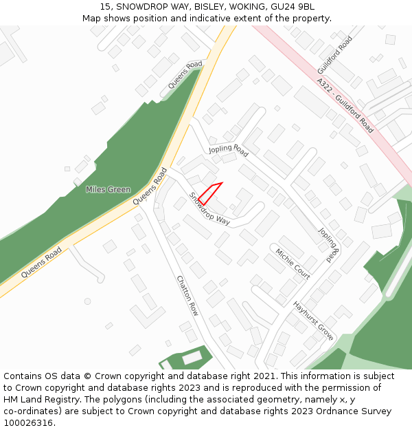 15, SNOWDROP WAY, BISLEY, WOKING, GU24 9BL: Location map and indicative extent of plot