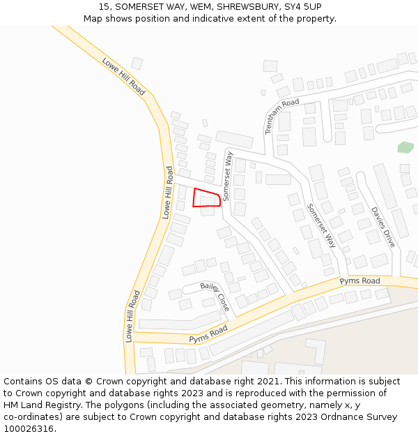 15, SOMERSET WAY, WEM, SHREWSBURY, SY4 5UP: Location map and indicative extent of plot