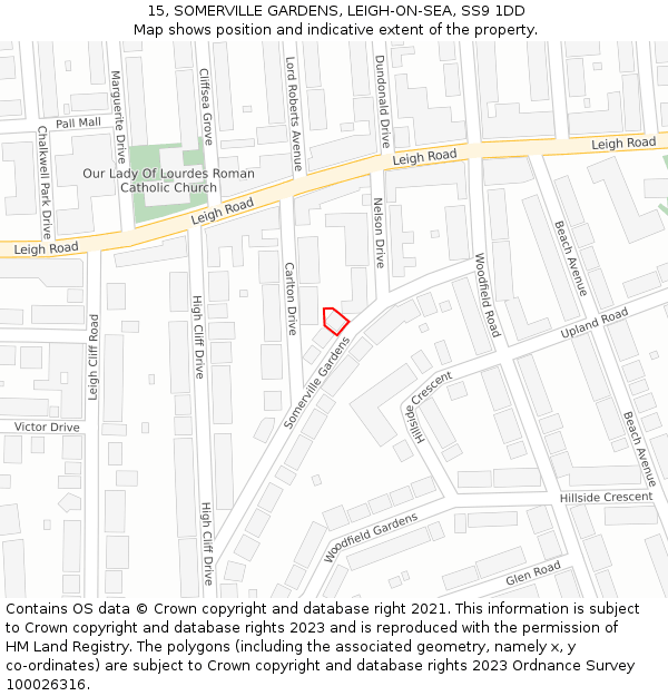 15, SOMERVILLE GARDENS, LEIGH-ON-SEA, SS9 1DD: Location map and indicative extent of plot