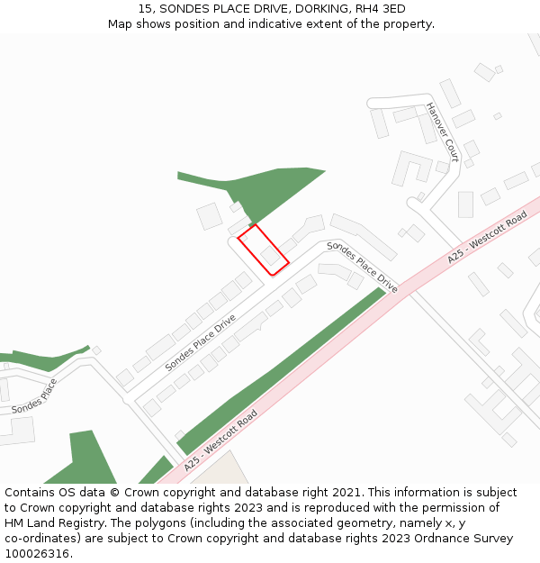 15, SONDES PLACE DRIVE, DORKING, RH4 3ED: Location map and indicative extent of plot