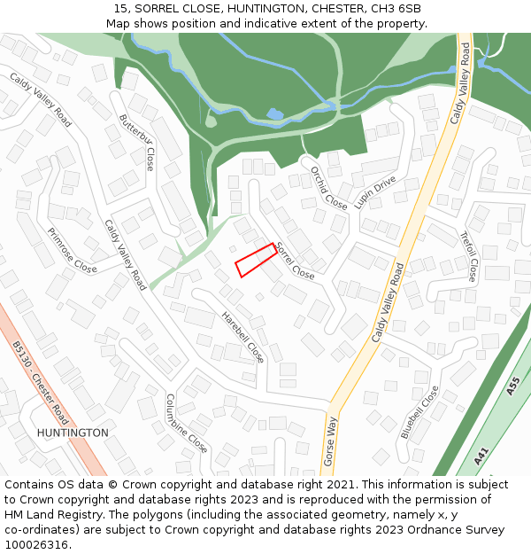 15, SORREL CLOSE, HUNTINGTON, CHESTER, CH3 6SB: Location map and indicative extent of plot