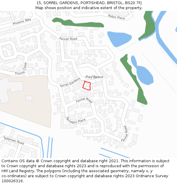 15, SORREL GARDENS, PORTISHEAD, BRISTOL, BS20 7FJ: Location map and indicative extent of plot