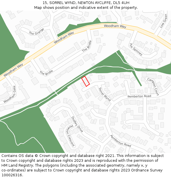 15, SORREL WYND, NEWTON AYCLIFFE, DL5 4UH: Location map and indicative extent of plot