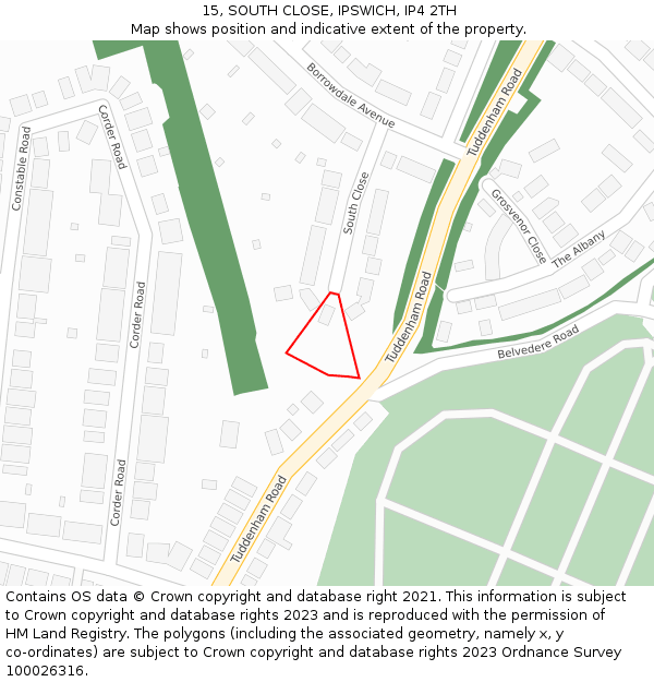 15, SOUTH CLOSE, IPSWICH, IP4 2TH: Location map and indicative extent of plot