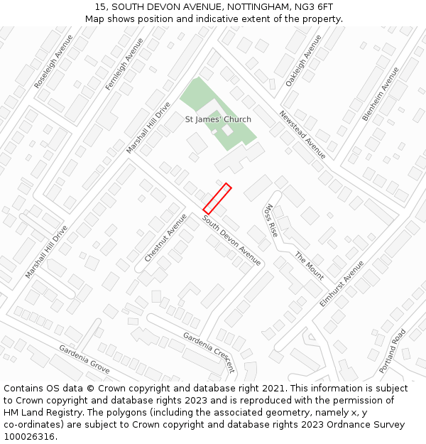 15, SOUTH DEVON AVENUE, NOTTINGHAM, NG3 6FT: Location map and indicative extent of plot