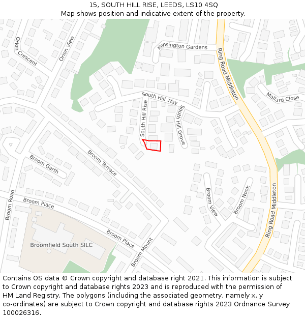15, SOUTH HILL RISE, LEEDS, LS10 4SQ: Location map and indicative extent of plot