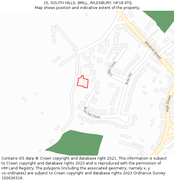 15, SOUTH HILLS, BRILL, AYLESBURY, HP18 9TQ: Location map and indicative extent of plot