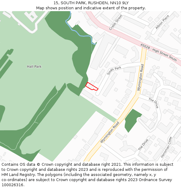 15, SOUTH PARK, RUSHDEN, NN10 9LY: Location map and indicative extent of plot
