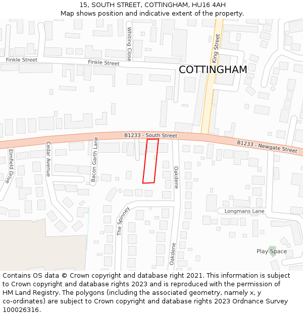 15, SOUTH STREET, COTTINGHAM, HU16 4AH: Location map and indicative extent of plot