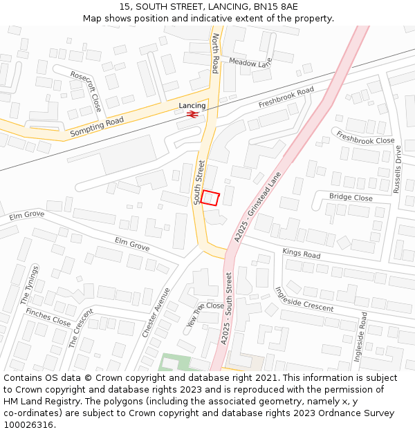 15, SOUTH STREET, LANCING, BN15 8AE: Location map and indicative extent of plot