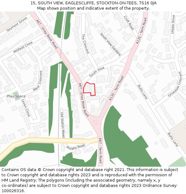 15, SOUTH VIEW, EAGLESCLIFFE, STOCKTON-ON-TEES, TS16 0JA: Location map and indicative extent of plot