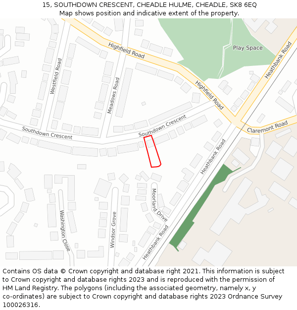 15, SOUTHDOWN CRESCENT, CHEADLE HULME, CHEADLE, SK8 6EQ: Location map and indicative extent of plot