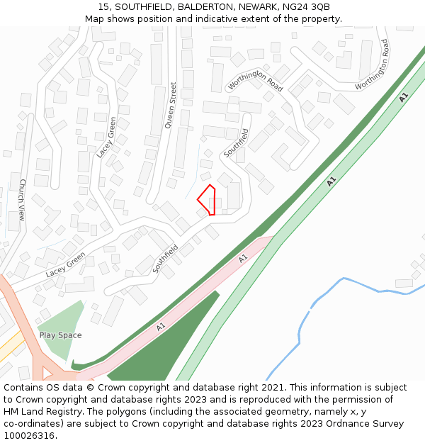 15, SOUTHFIELD, BALDERTON, NEWARK, NG24 3QB: Location map and indicative extent of plot