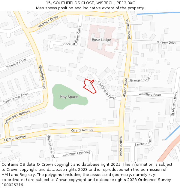 15, SOUTHFIELDS CLOSE, WISBECH, PE13 3XG: Location map and indicative extent of plot