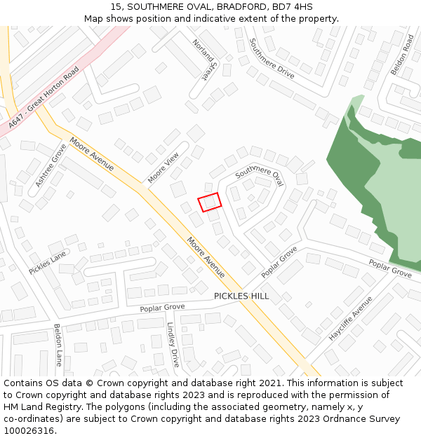 15, SOUTHMERE OVAL, BRADFORD, BD7 4HS: Location map and indicative extent of plot