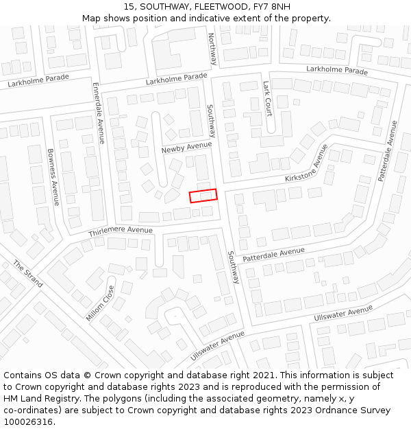 15, SOUTHWAY, FLEETWOOD, FY7 8NH: Location map and indicative extent of plot