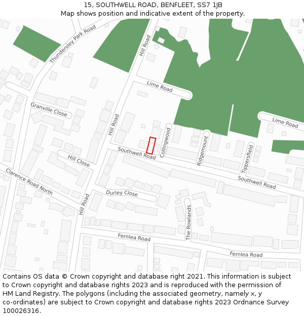 15, SOUTHWELL ROAD, BENFLEET, SS7 1JB: Location map and indicative extent of plot