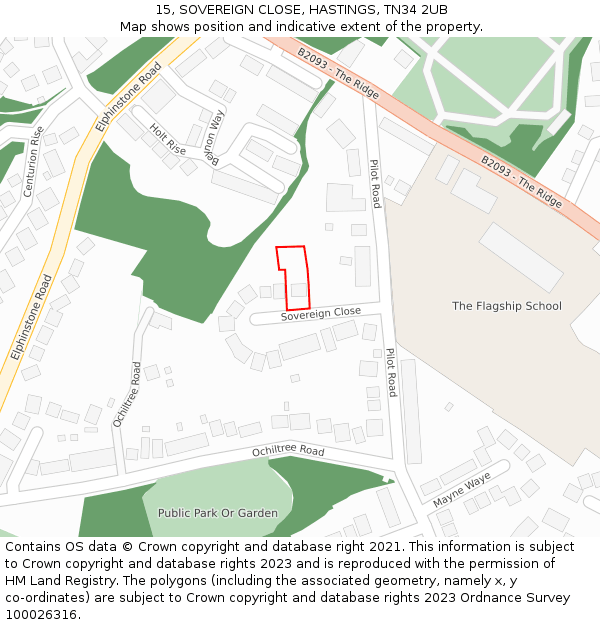 15, SOVEREIGN CLOSE, HASTINGS, TN34 2UB: Location map and indicative extent of plot