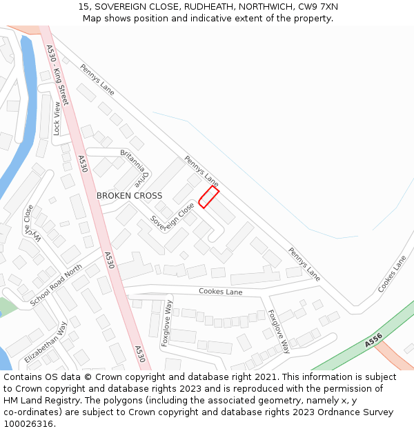 15, SOVEREIGN CLOSE, RUDHEATH, NORTHWICH, CW9 7XN: Location map and indicative extent of plot