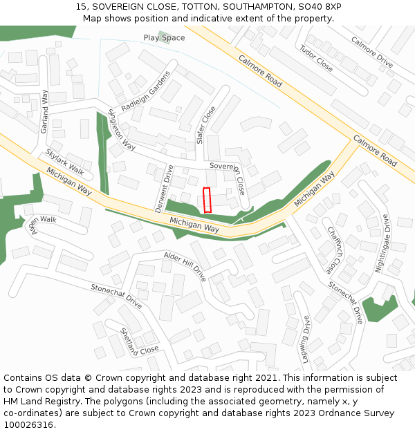 15, SOVEREIGN CLOSE, TOTTON, SOUTHAMPTON, SO40 8XP: Location map and indicative extent of plot