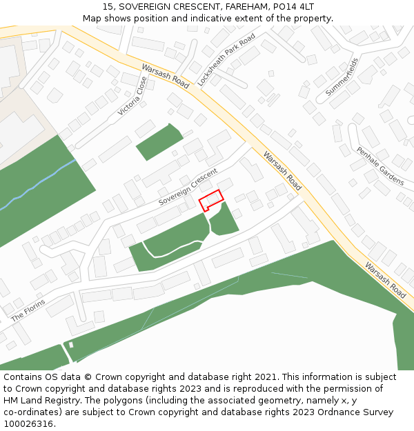 15, SOVEREIGN CRESCENT, FAREHAM, PO14 4LT: Location map and indicative extent of plot