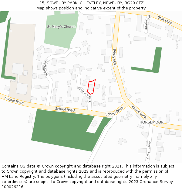 15, SOWBURY PARK, CHIEVELEY, NEWBURY, RG20 8TZ: Location map and indicative extent of plot