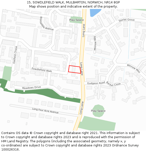 15, SOWDLEFIELD WALK, MULBARTON, NORWICH, NR14 8GP: Location map and indicative extent of plot