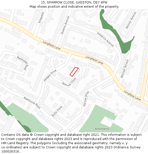 15, SPARROW CLOSE, ILKESTON, DE7 4PW: Location map and indicative extent of plot