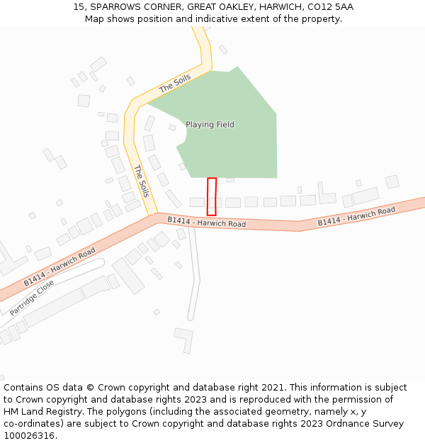 15, SPARROWS CORNER, GREAT OAKLEY, HARWICH, CO12 5AA: Location map and indicative extent of plot