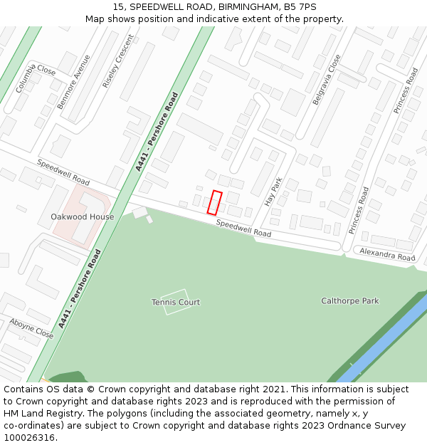 15, SPEEDWELL ROAD, BIRMINGHAM, B5 7PS: Location map and indicative extent of plot