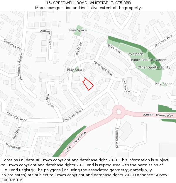 15, SPEEDWELL ROAD, WHITSTABLE, CT5 3RD: Location map and indicative extent of plot