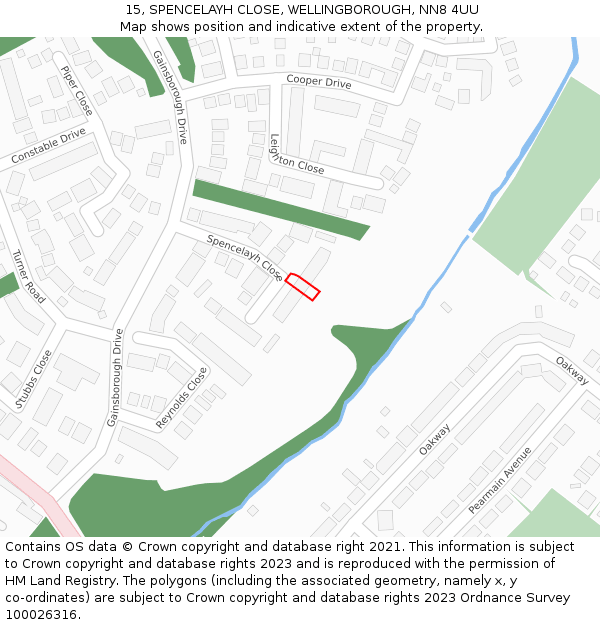 15, SPENCELAYH CLOSE, WELLINGBOROUGH, NN8 4UU: Location map and indicative extent of plot