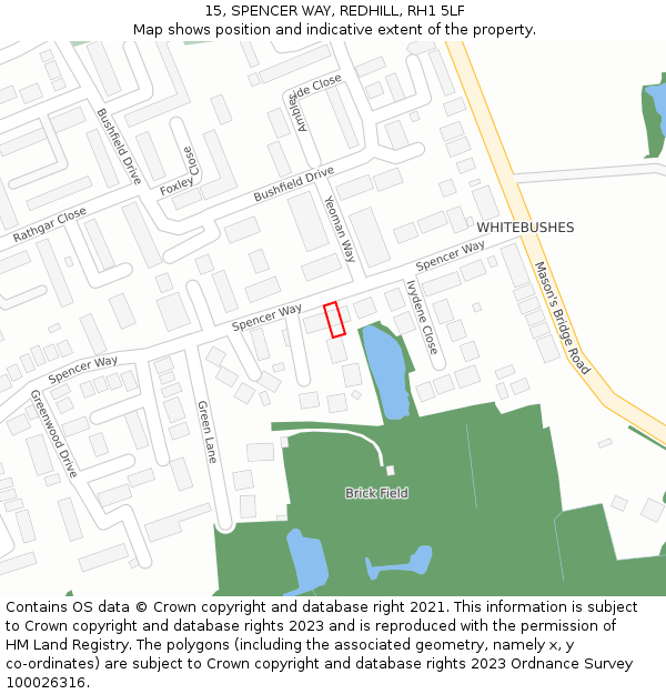 15, SPENCER WAY, REDHILL, RH1 5LF: Location map and indicative extent of plot