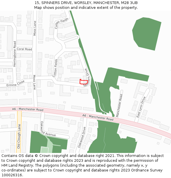 15, SPINNERS DRIVE, WORSLEY, MANCHESTER, M28 3UB: Location map and indicative extent of plot