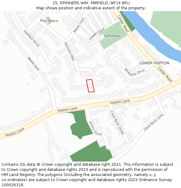 15, SPINNERS WAY, MIRFIELD, WF14 8PU: Location map and indicative extent of plot