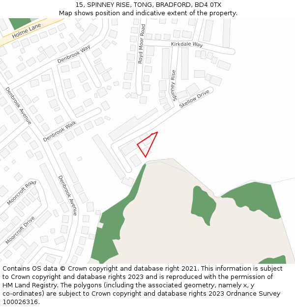 15, SPINNEY RISE, TONG, BRADFORD, BD4 0TX: Location map and indicative extent of plot