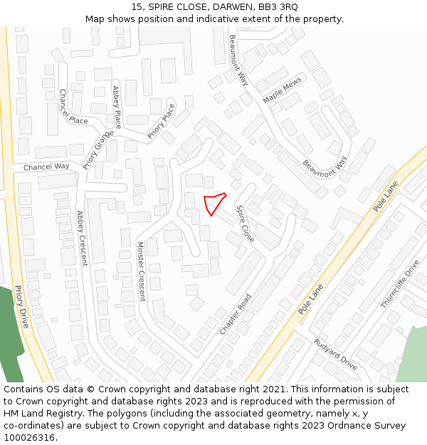 15, SPIRE CLOSE, DARWEN, BB3 3RQ: Location map and indicative extent of plot