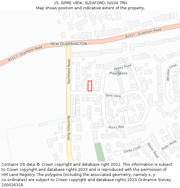 15, SPIRE VIEW, SLEAFORD, NG34 7RN: Location map and indicative extent of plot