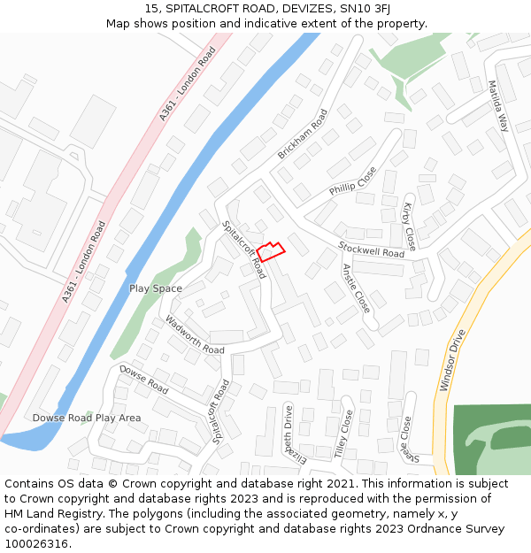 15, SPITALCROFT ROAD, DEVIZES, SN10 3FJ: Location map and indicative extent of plot