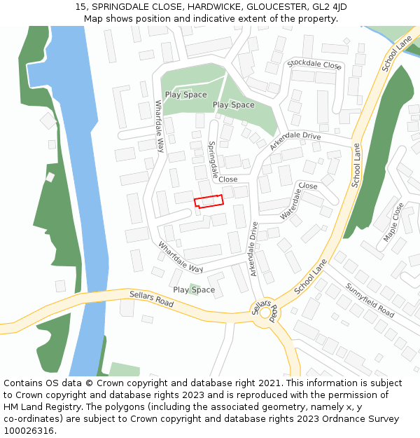 15, SPRINGDALE CLOSE, HARDWICKE, GLOUCESTER, GL2 4JD: Location map and indicative extent of plot