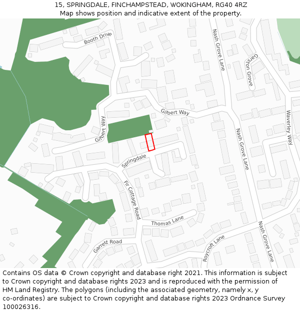 15, SPRINGDALE, FINCHAMPSTEAD, WOKINGHAM, RG40 4RZ: Location map and indicative extent of plot