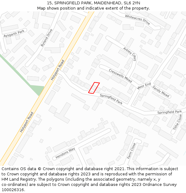 15, SPRINGFIELD PARK, MAIDENHEAD, SL6 2YN: Location map and indicative extent of plot