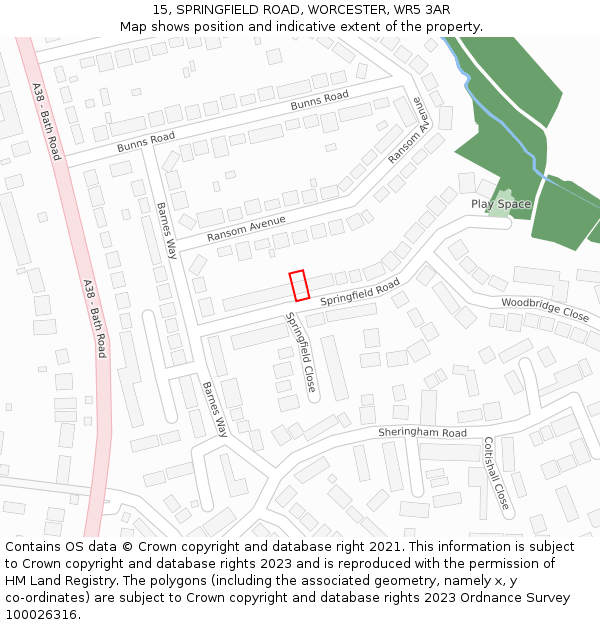 15, SPRINGFIELD ROAD, WORCESTER, WR5 3AR: Location map and indicative extent of plot